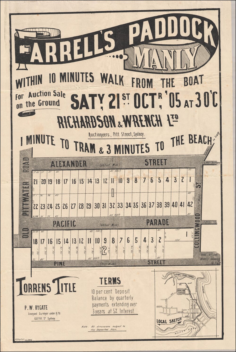 Farrell's Paddock Estate, Manly, 1905: Subdivision Plan