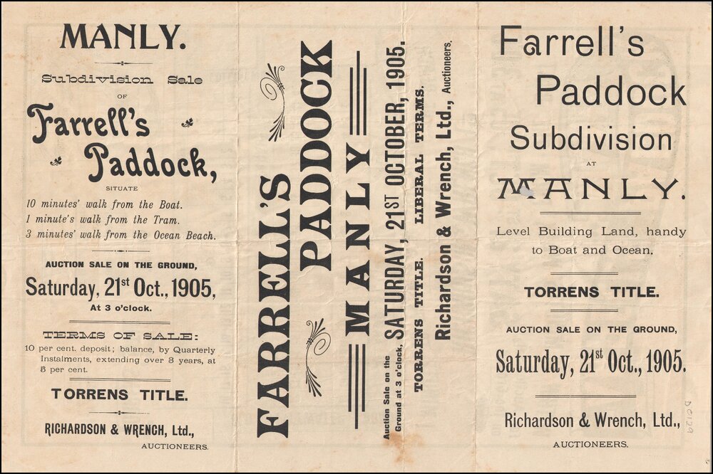 Farrell's Paddock Estate, Manly, 1905: Subdivision Plan Auction Program