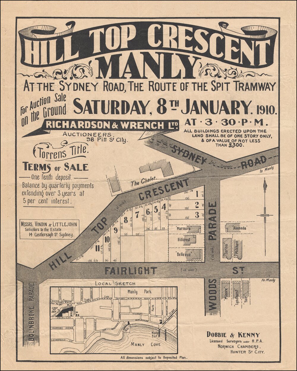 Hilltop Crescent, Manly, 1910: Subdivision Plan