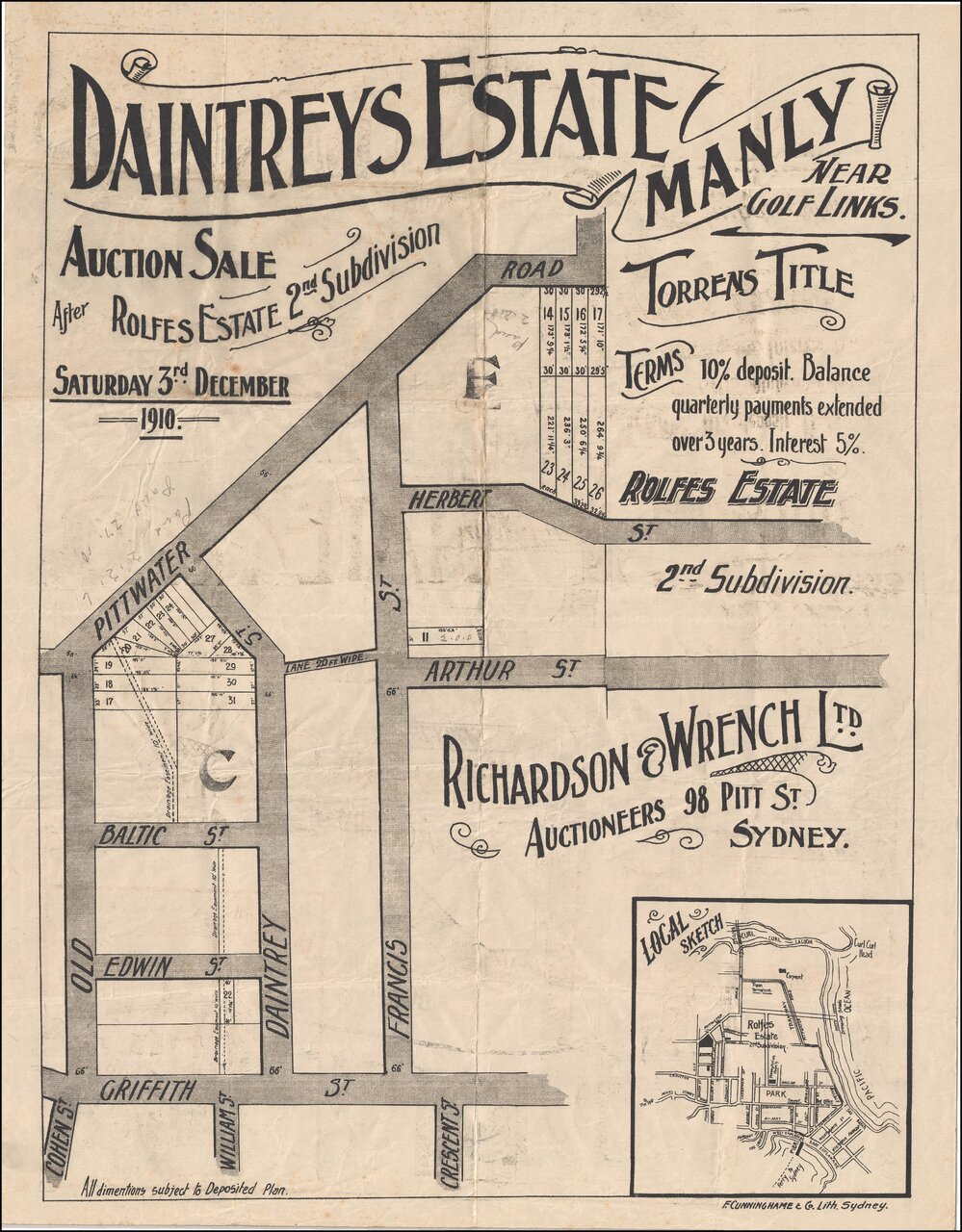 Daintrey's Estate, Manly, 1910: Subdivision Plan