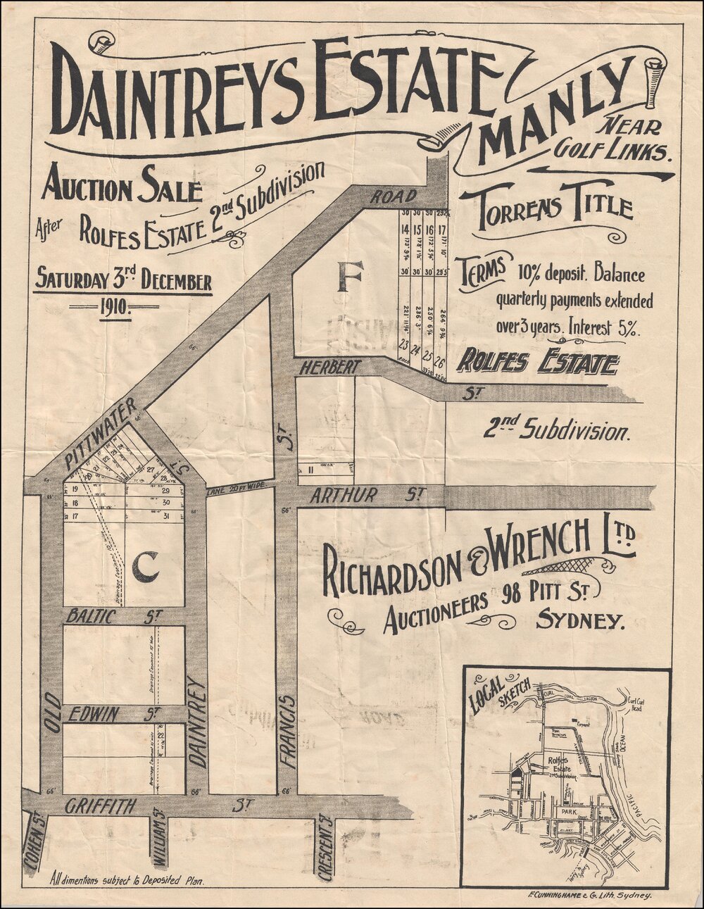 Daintrey's Estate, Manly, 3 December 1910: Subdivision Plan