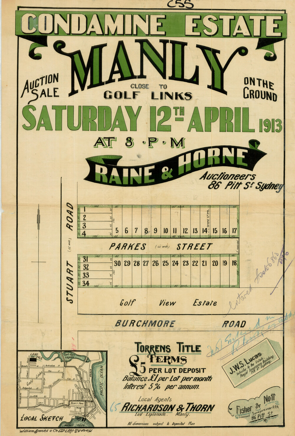 Condamine Estate, Manly, 1913: Subdivision plan