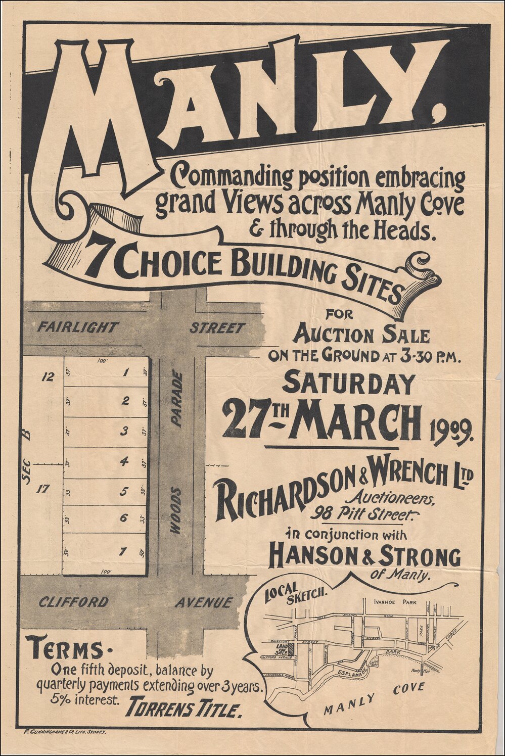 Manly Building Sites, Manly, 1909: Subdivision Plan