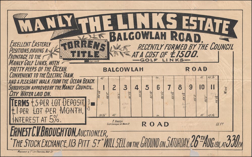 The Links Estate, Manly, 1911: Subdivision Plan