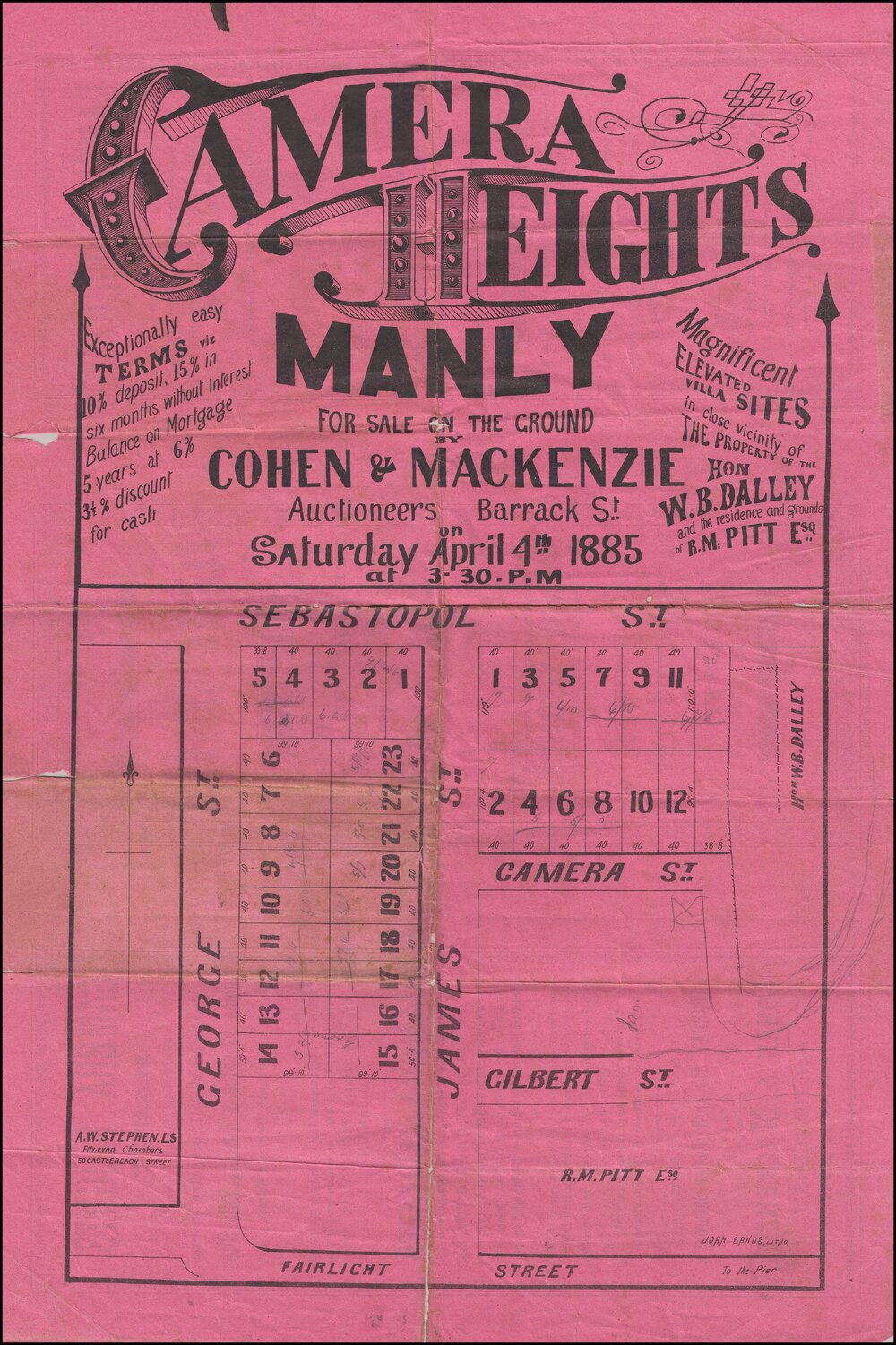 Camera Heights Estate, Manly, 1885: Subdivision Plan