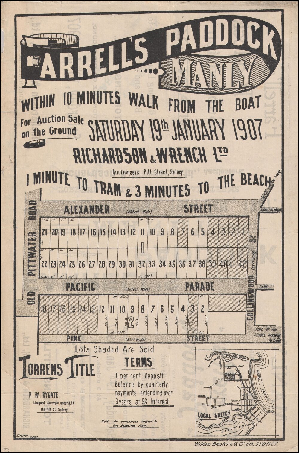 Farrell's Paddock Estate, Manly, 1907: Subdivision Plan