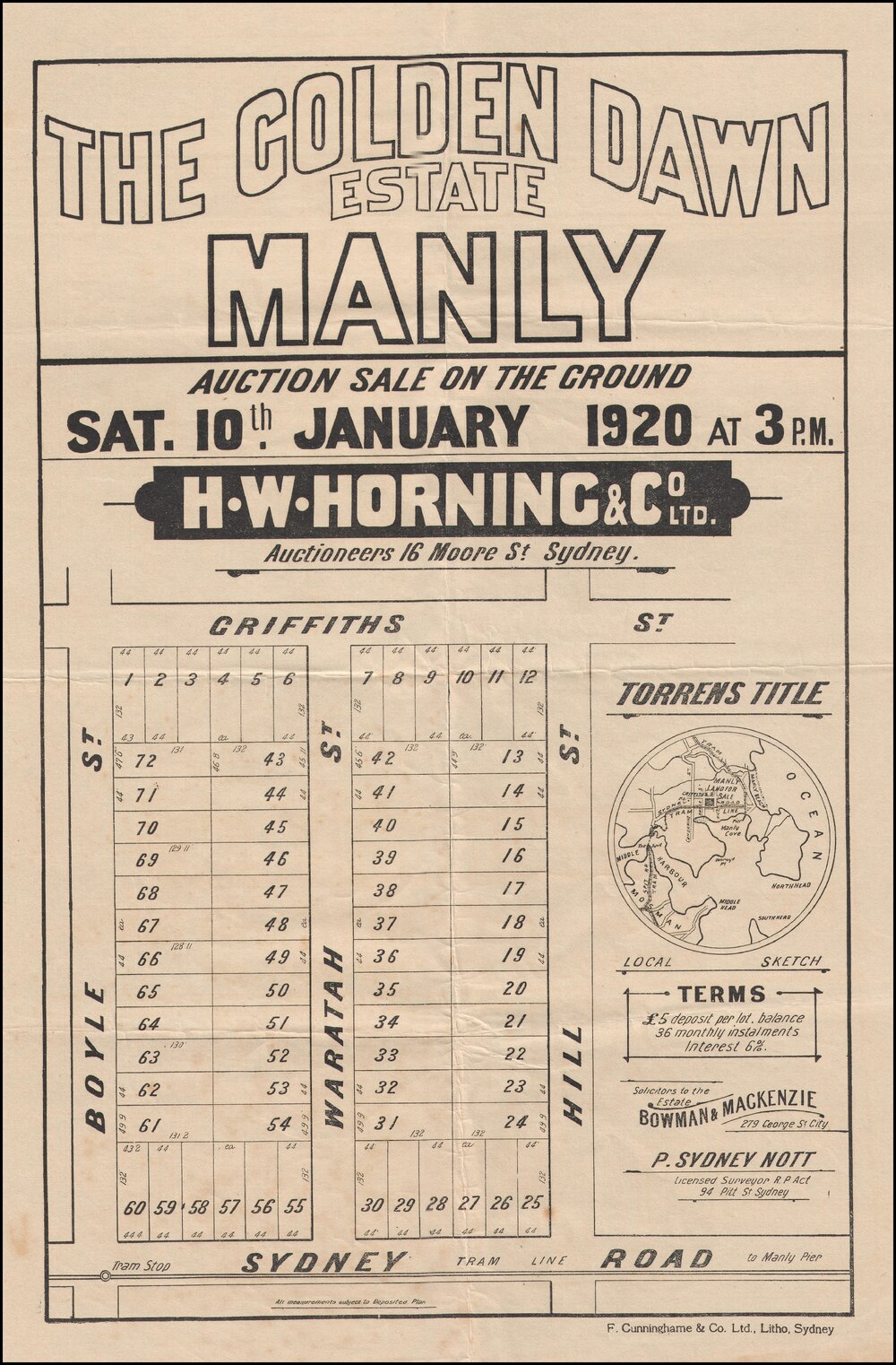 The Golden Dawn Estate, Manly, 10 January 1920: Subdivision Plan