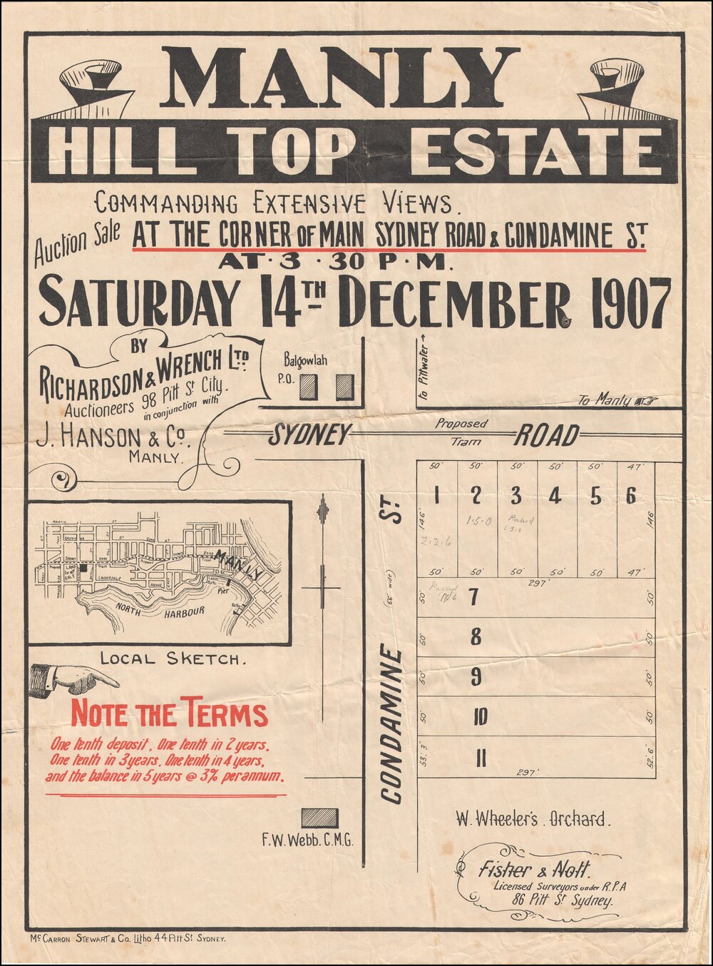 Hill Top Estate, Manly, December, 1907: Subdivision Plan