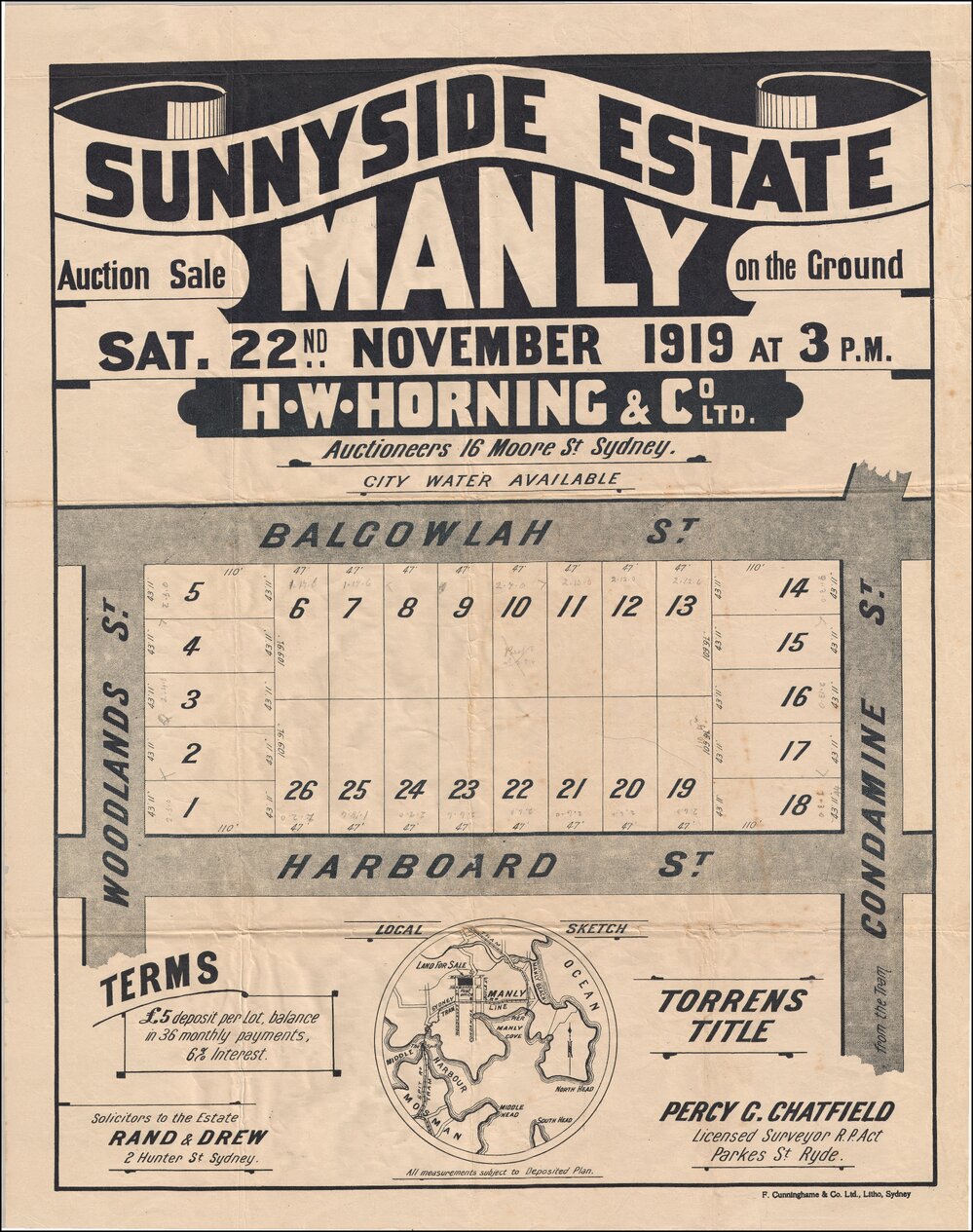 Sunnyside Estate, Manly, 1919: Subdivision Plan