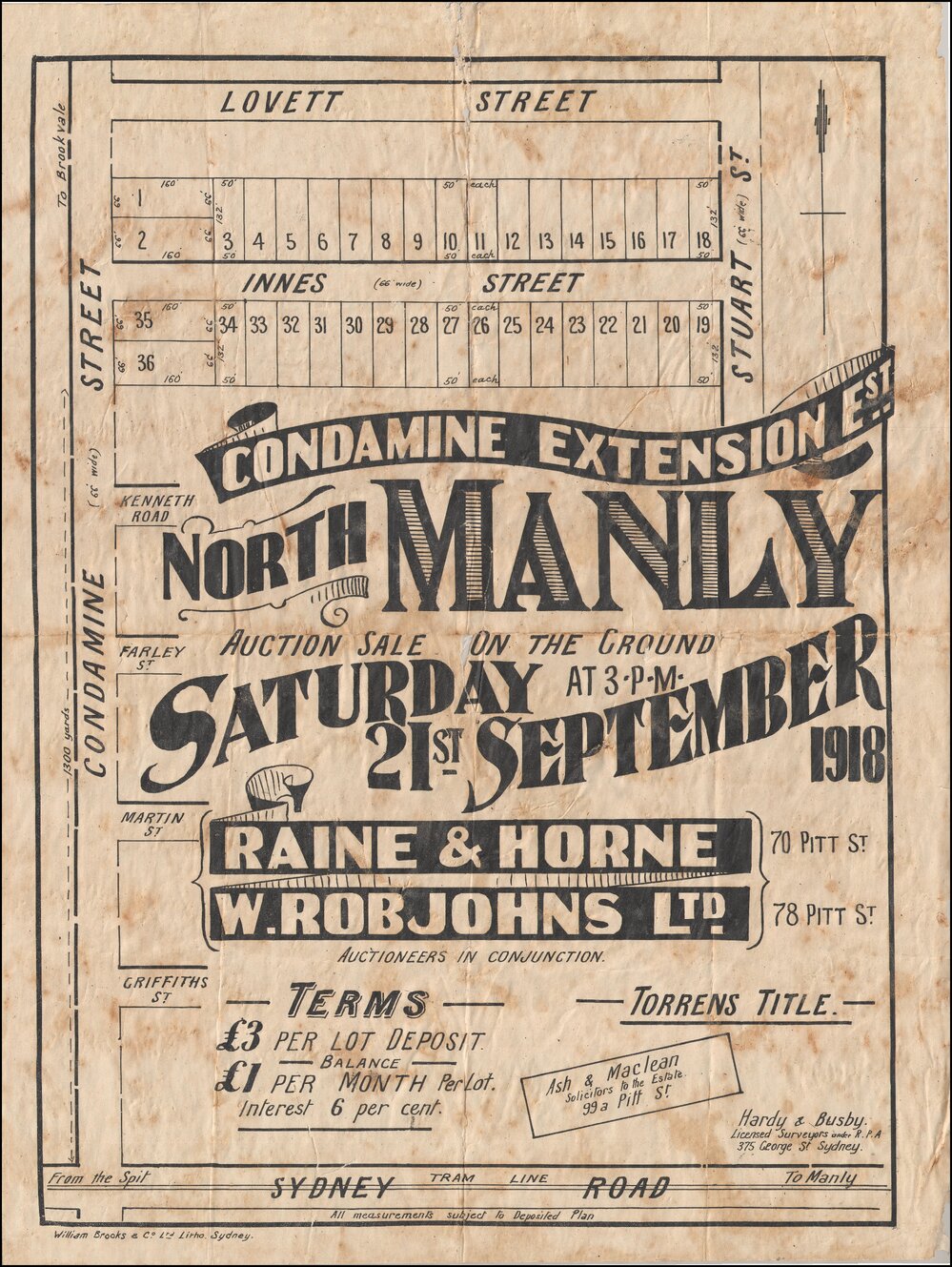 Condamine Extension Estate, Manly, 1918: Subdivision Plan