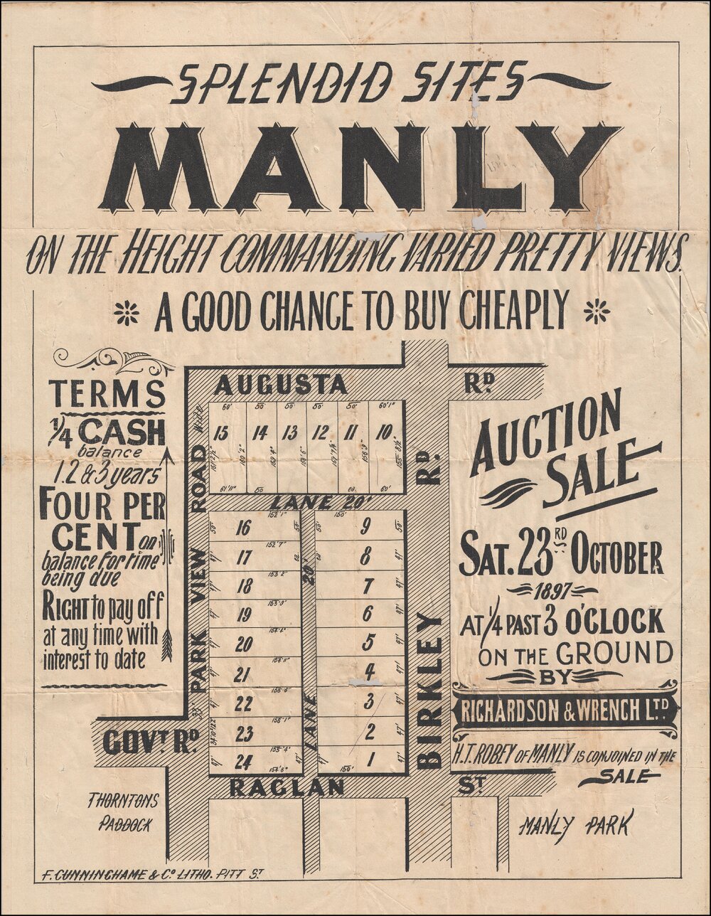 Splendid Sites, Manly, 1897: Subdivision Plan