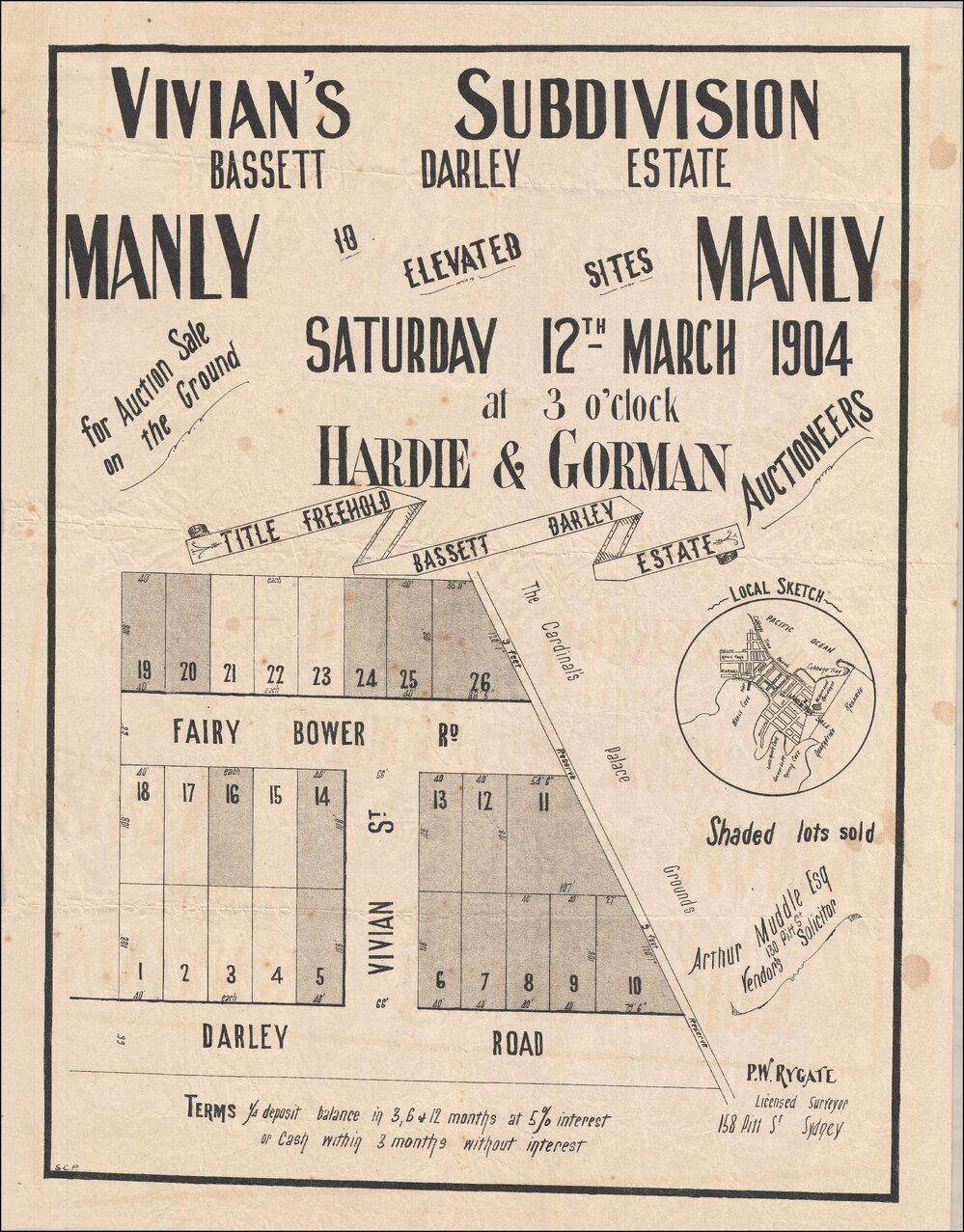 Bassett Darley Estate, Manly, 1904: Vivian's Subdivision Plan
