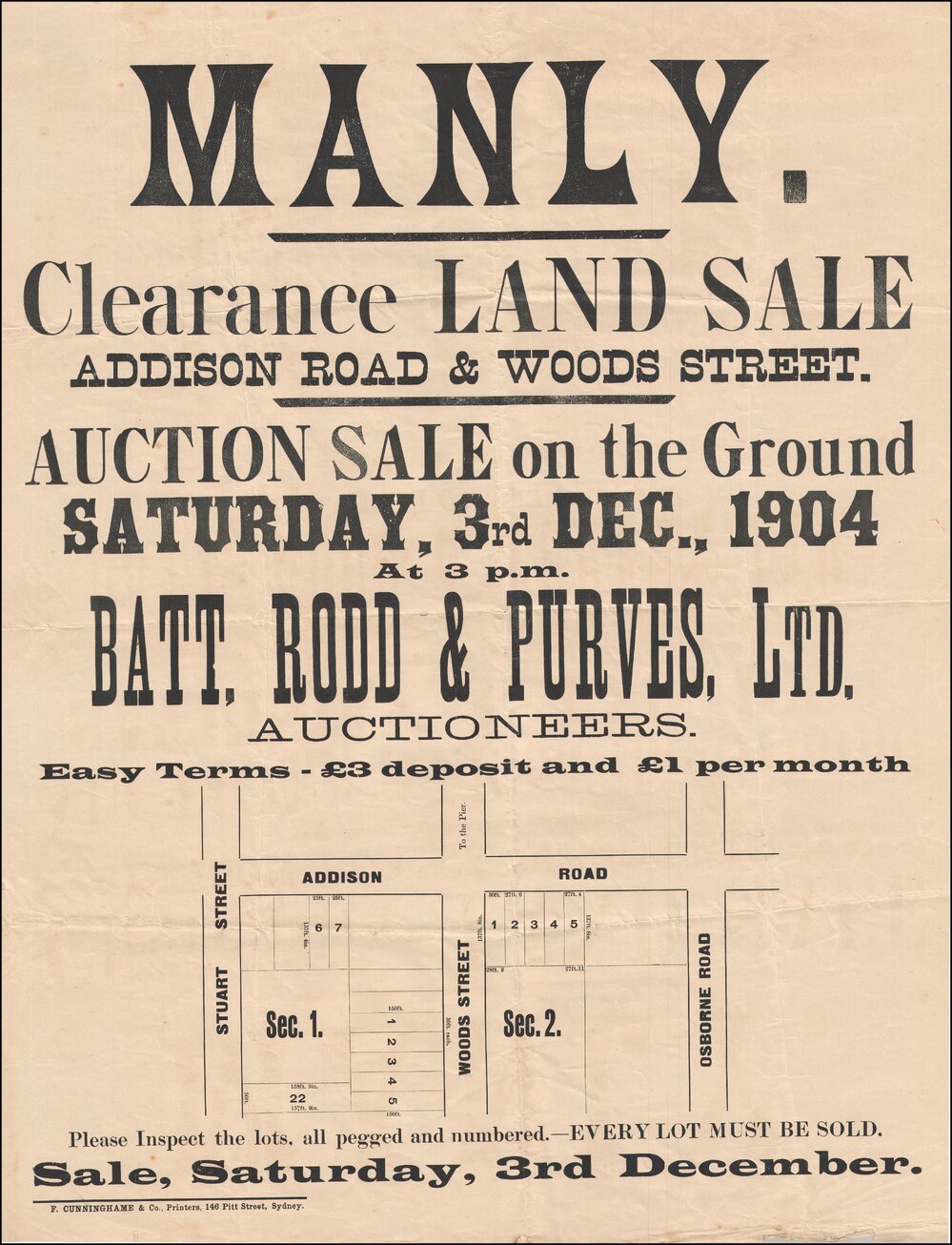 Clearance Land Sale, Manly, 1904: Subdivision Plan