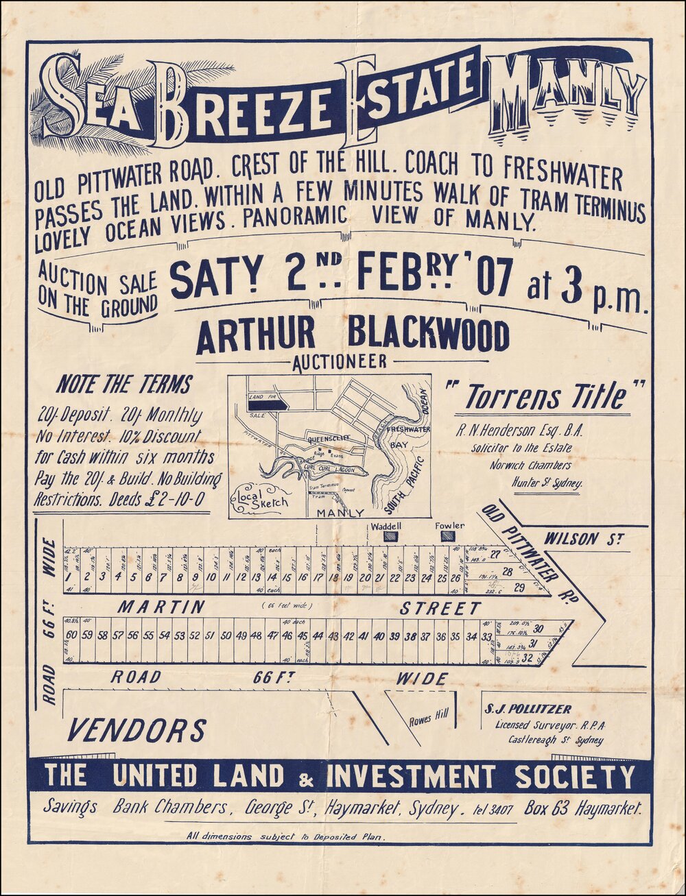 Sea Breeze Estate, Manly, 1907: Subdivision Plan