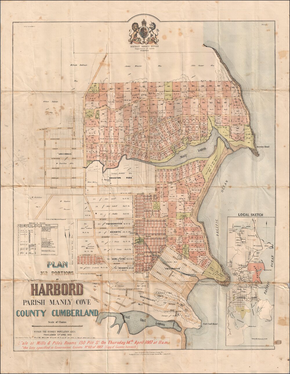 Portions at Harbord, Parish Manly Cove, 1887: Subdivision Plan