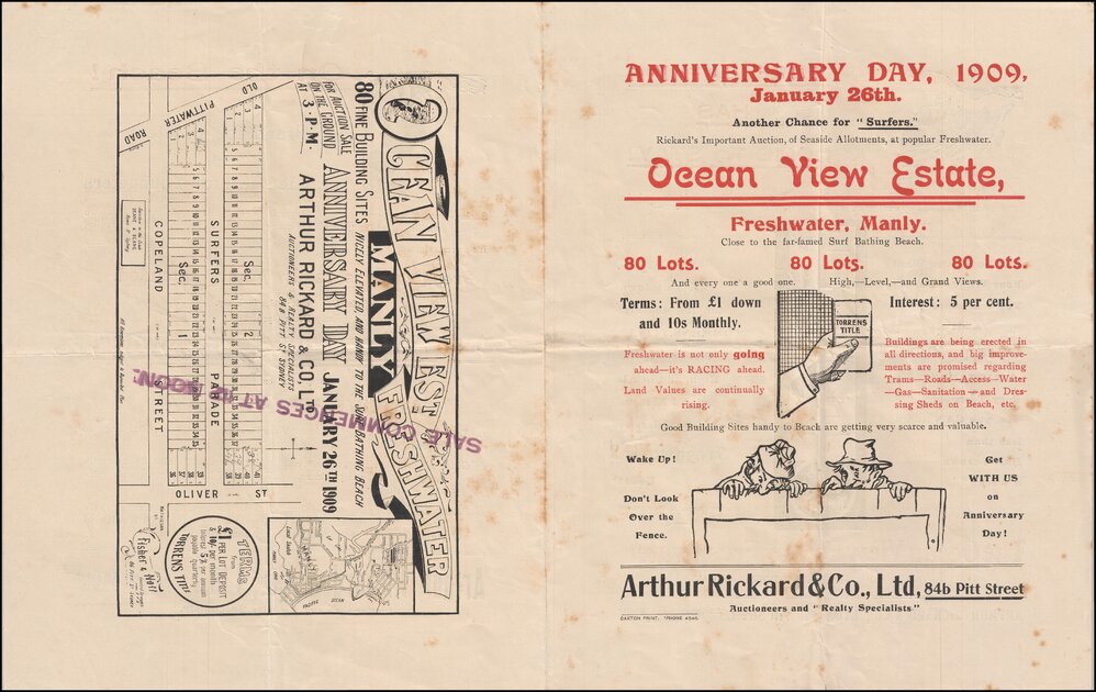 Auction booklet for Ocean View Estate, Manly, 1909: Subdivision Plan