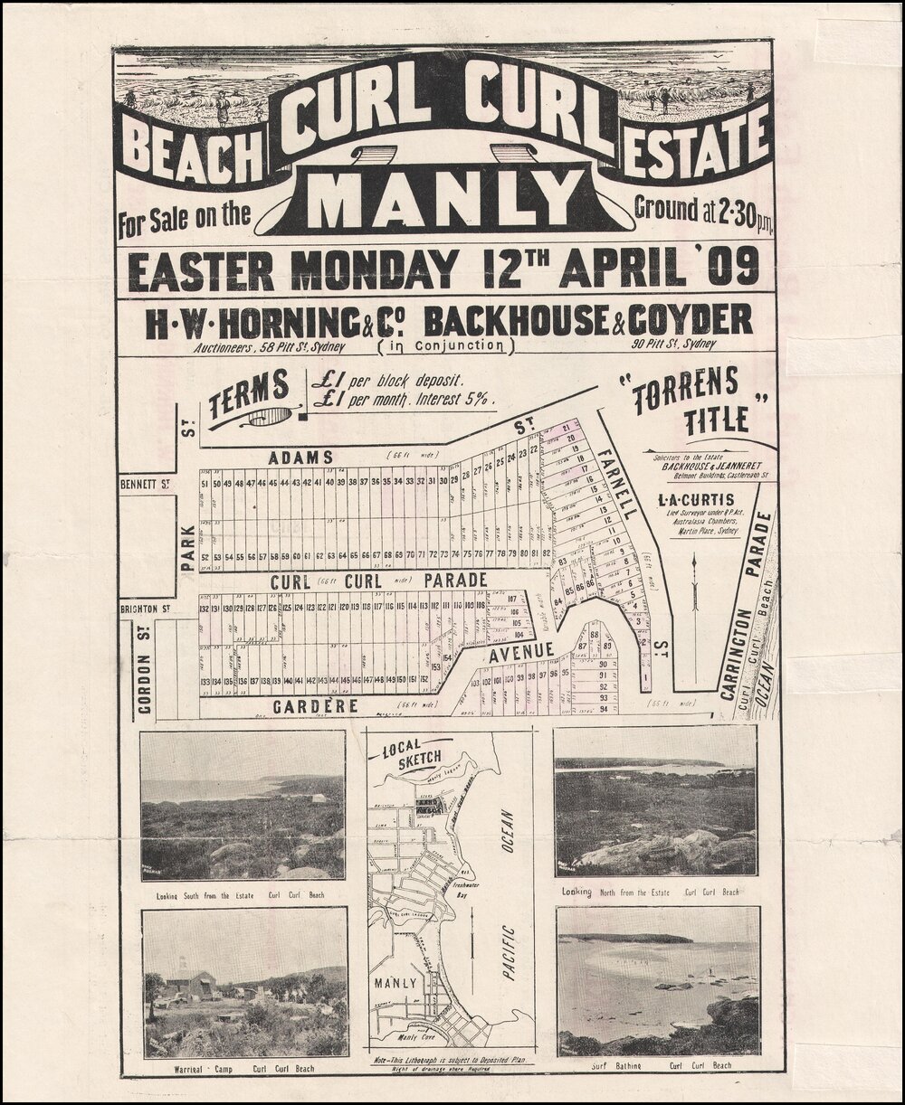 Curl Curl Beach Estate, Manly, 1909: Subdivision Plan