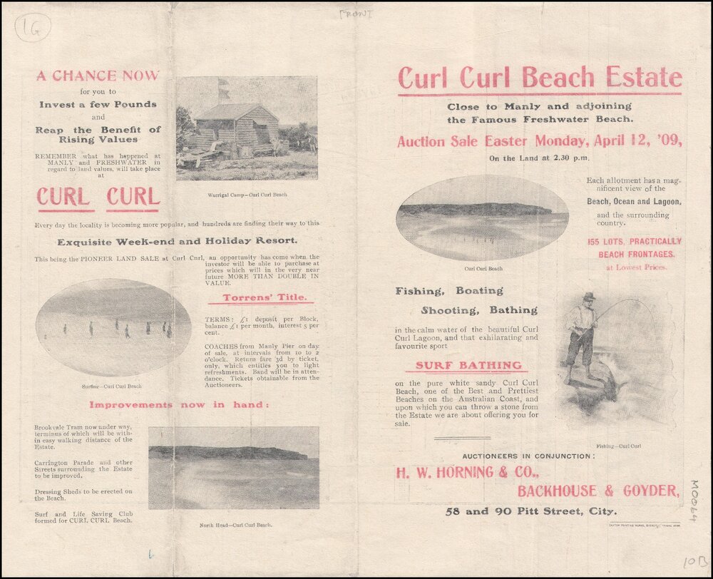 Auction booklet for the sale of Curl Curl Beach Estate, Manly, 1909