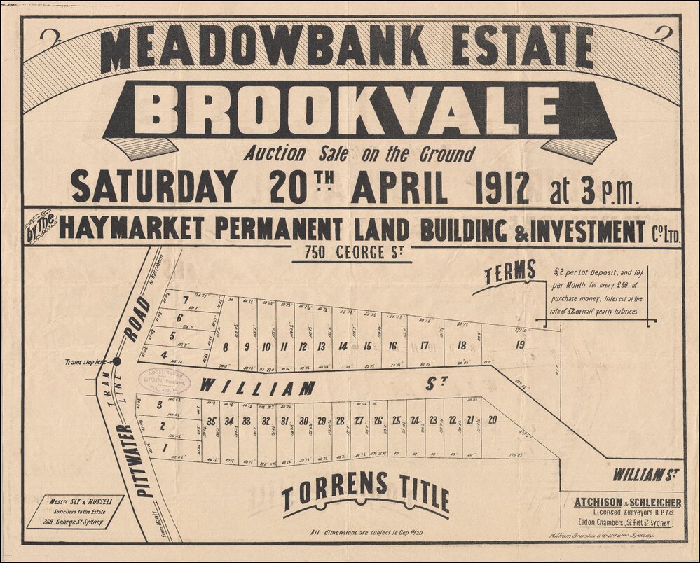 Meadowbank Estate, Brookvale, 1912: Subdivision Plan