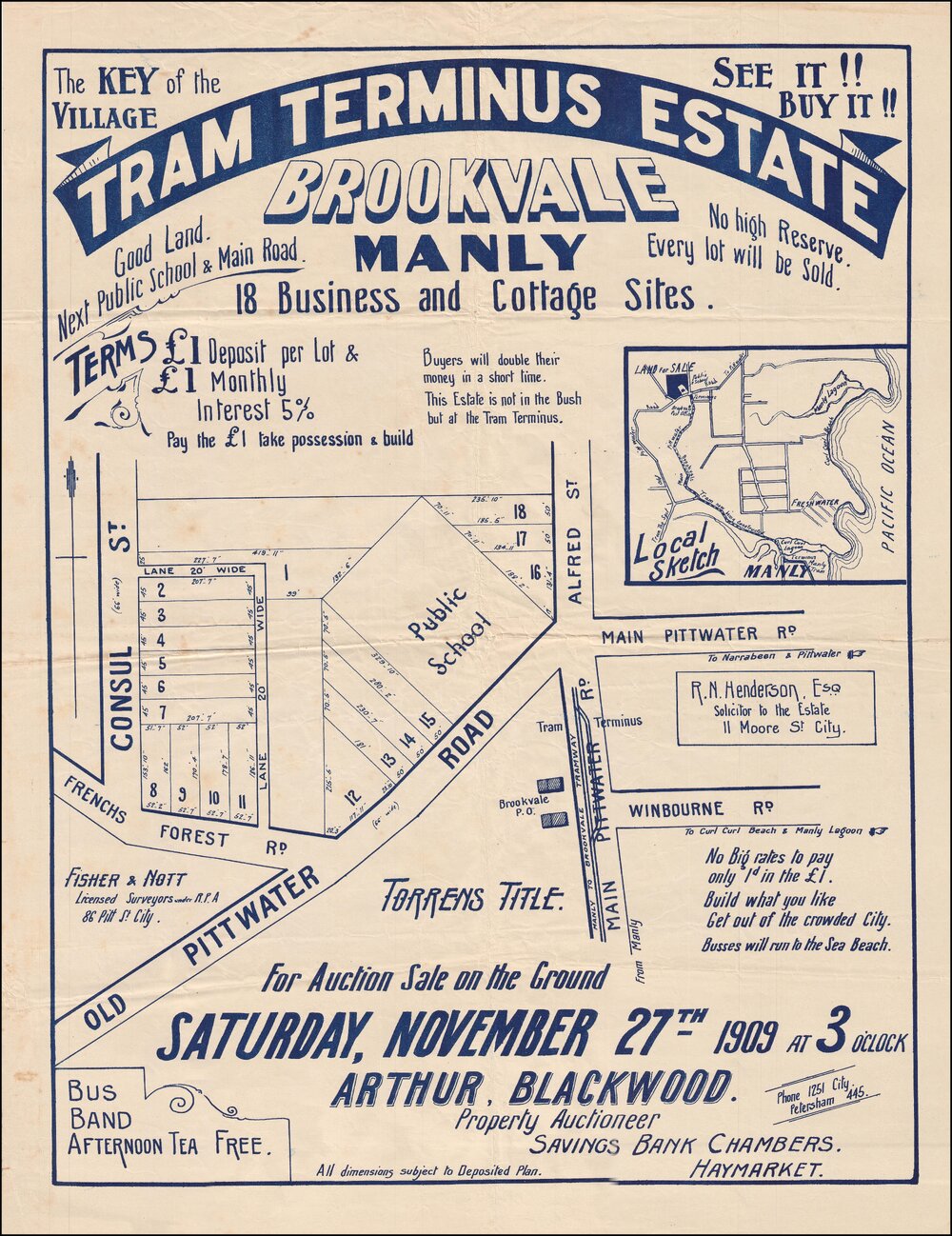 Tram Terminus Estate, Brookvale, 1909: Subdivision Plan