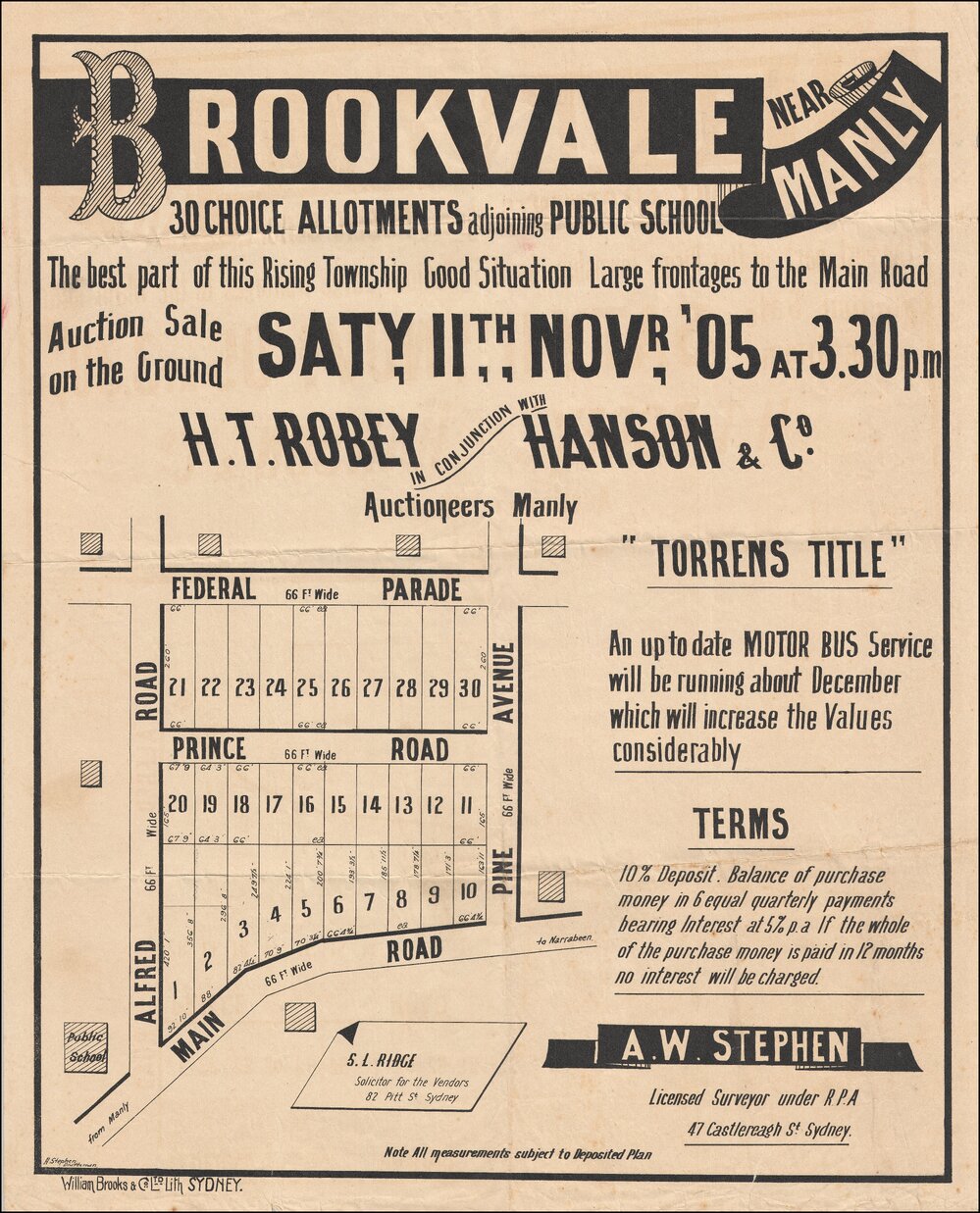 Brookvale near Manly, 11 November 1905: Subdivision Plan 