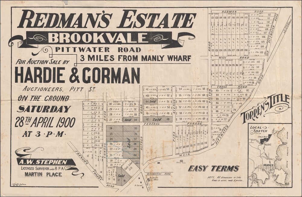 Redman's Estate, Brookvale, 1900: Subdivision Plan