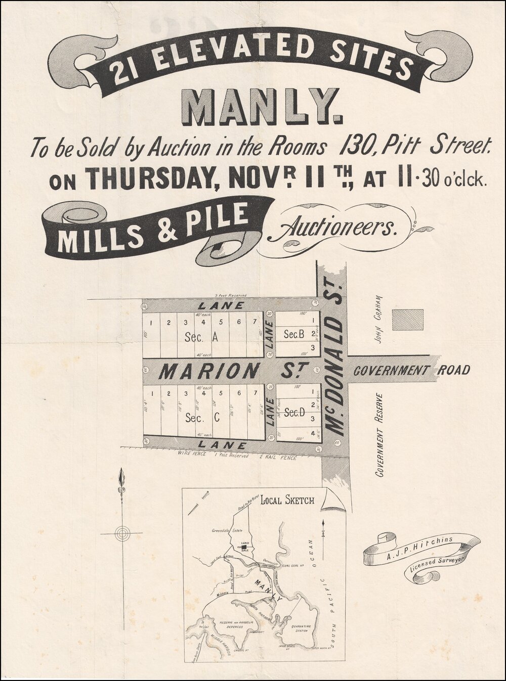 21 Elevated sites, Manly, November 11, year unknown: Subdivision Plan