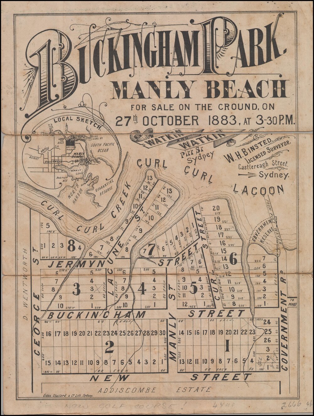 Buckingham Park, Manly Beach, Manly, 1883: Subdivision Plan