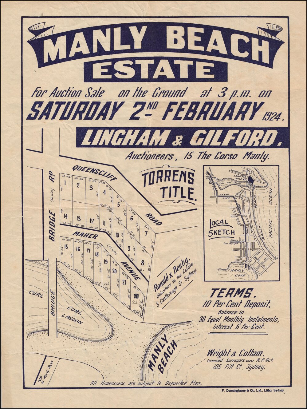 Manly Beach Estate, Manly, 1924: Subdivision Plan