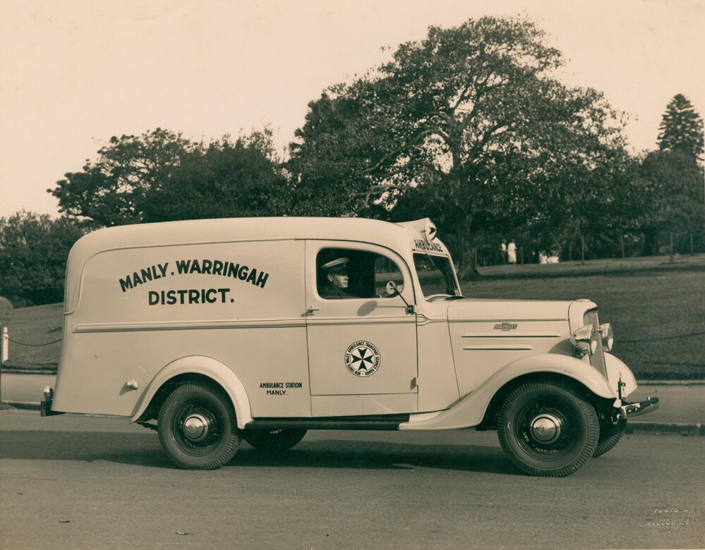 The first all steel ambulance with driver, Manly, c1937