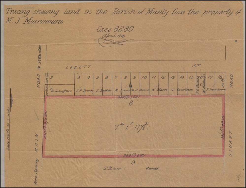 Plan of land at Lovett Street, Manly Vale owned by M J Macnamara, and neighbouring properties and owners, Manly, 1891