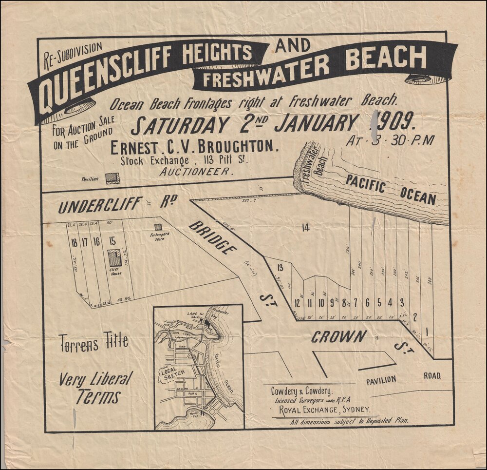 Queenscliff Heights and Freshwater Beach, Manly, 1909 - Re-Subdivision Plan