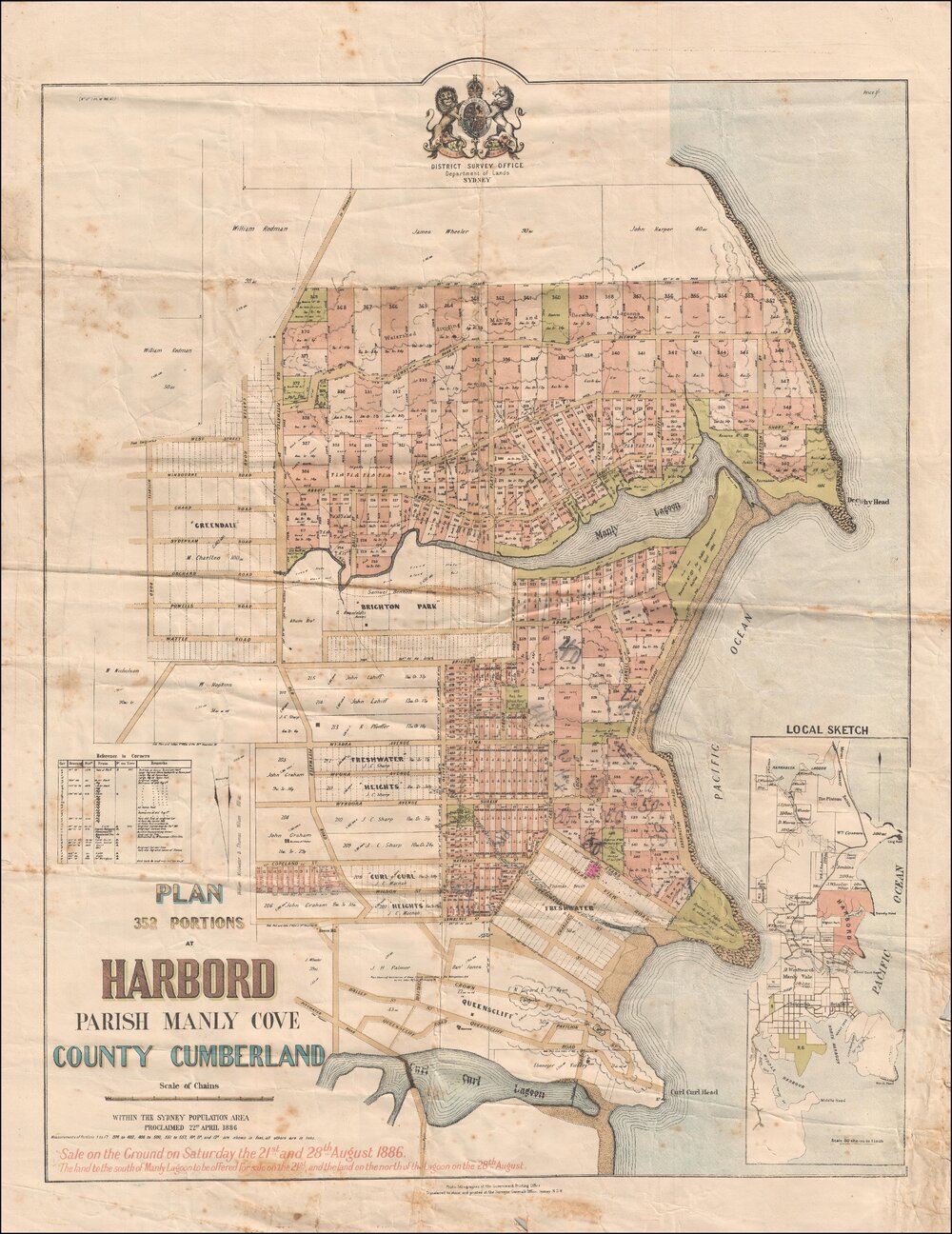 Portions at Harbord, Parish Manly Cove, 1886: Subdivision Plan