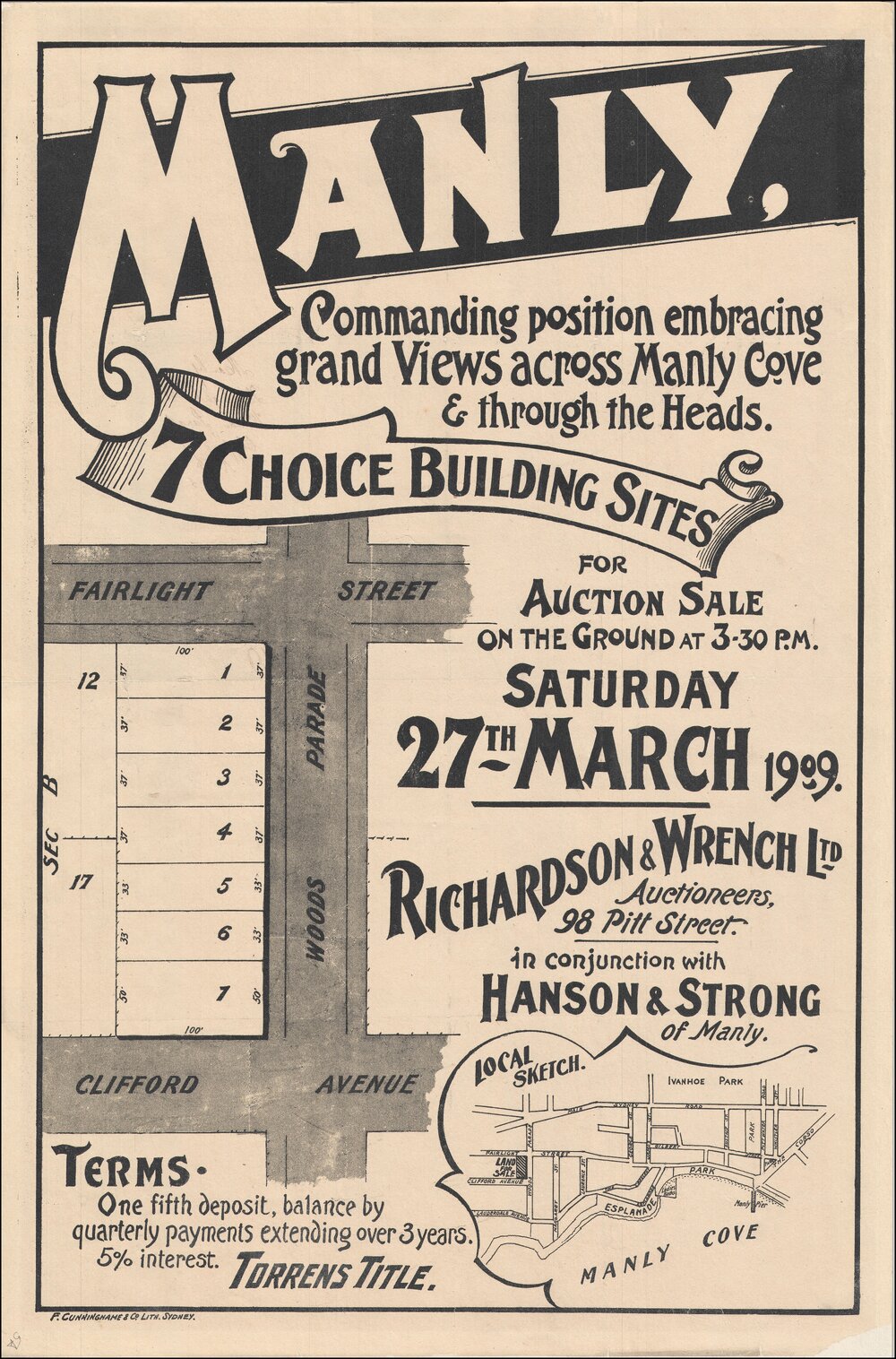 Manly, 7 choice buildings sites, 1909: Subdivision Plan