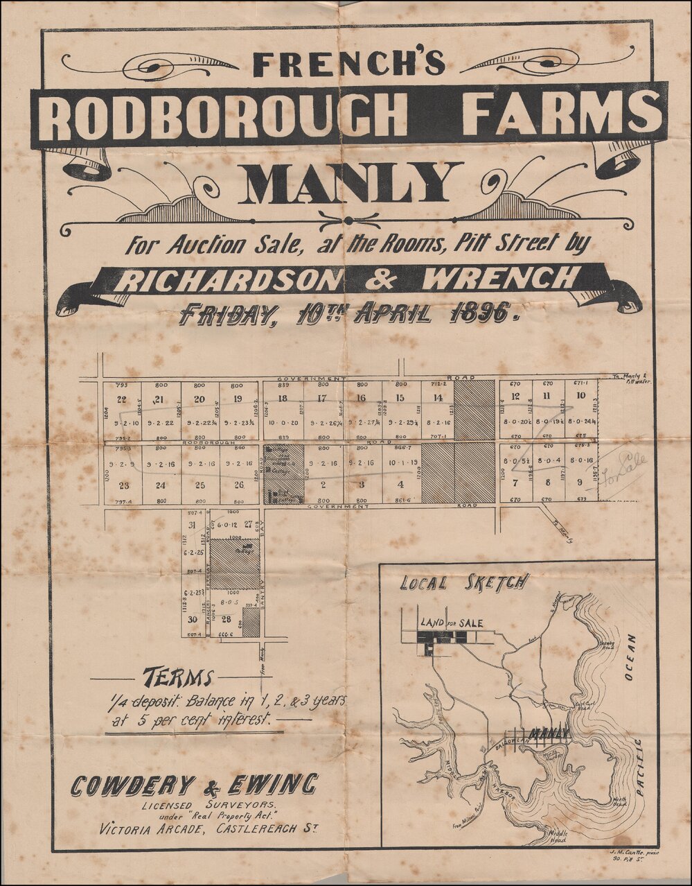 French's Rodborough Farms, Manly, 1886: Subdivision Plan