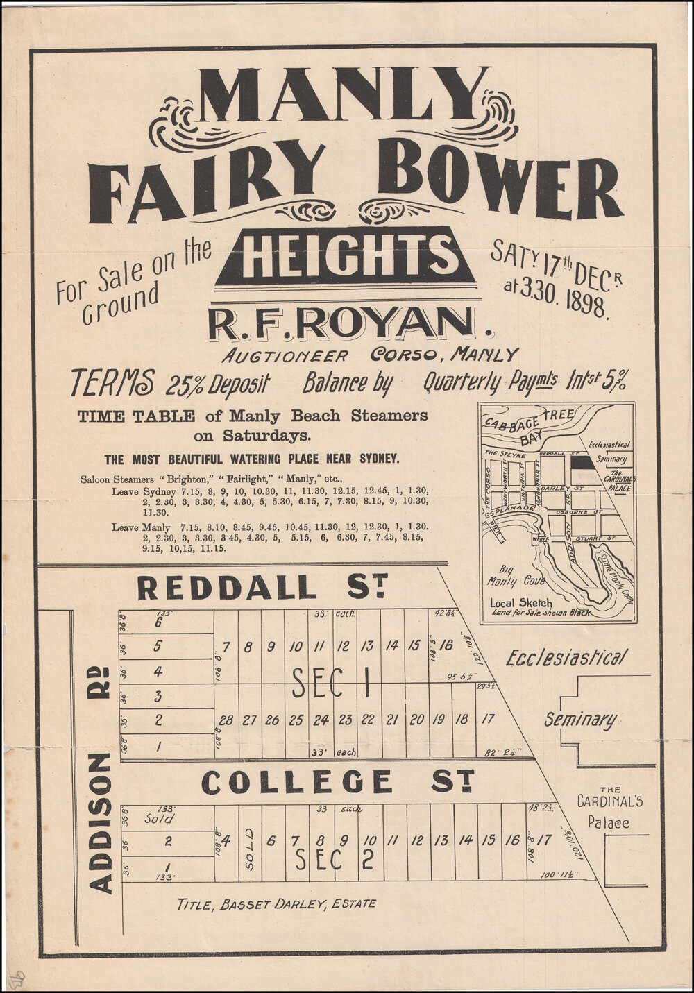 Fairy Bower Heights, Manly, 1898: Subdivision Plan