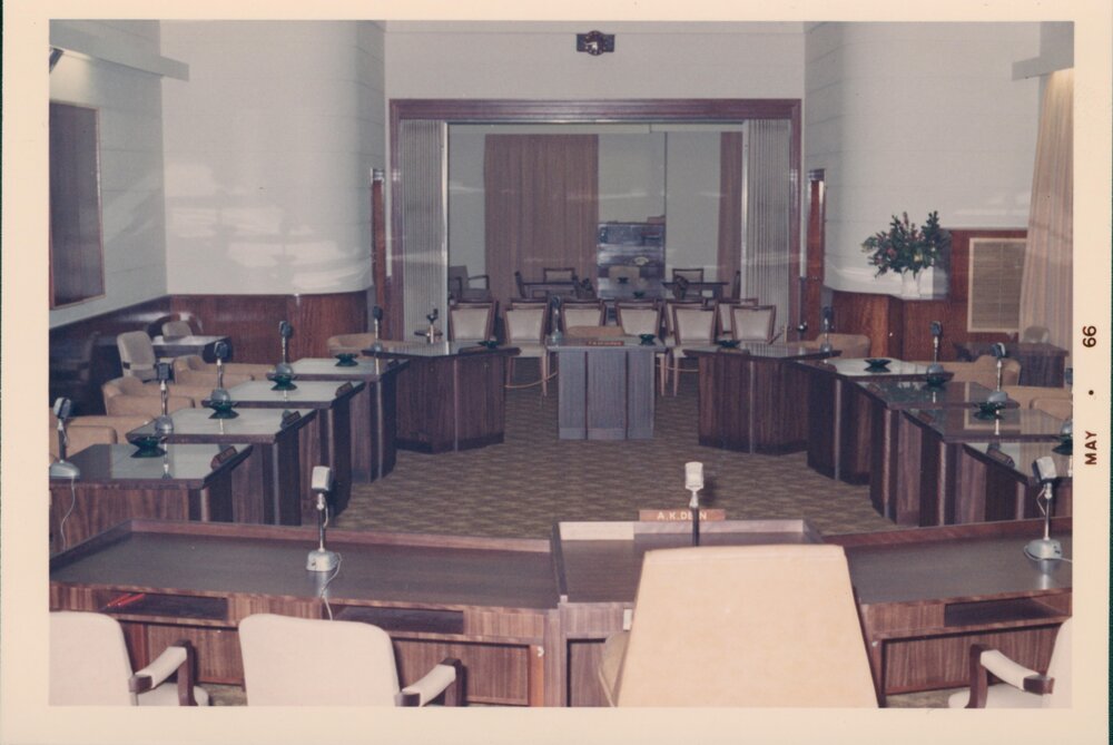 Interior area of the Manly Council Chambers, Belgrave Street, Manly, May 1966