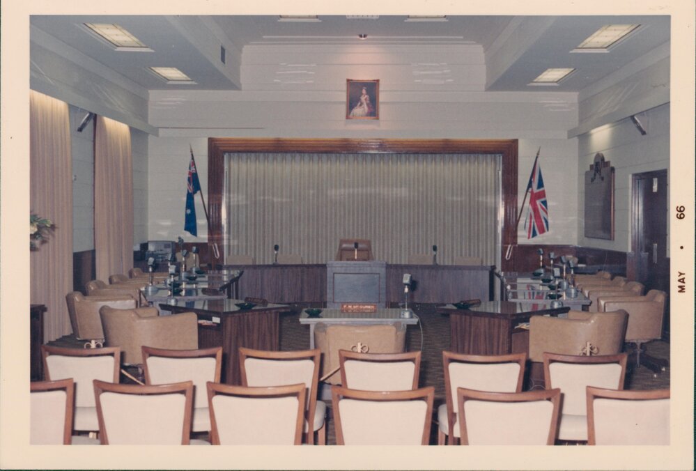 Interior section of the Manly Council Chambers, Belgrave Street, Manly, May 1966