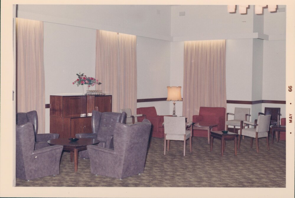 Seating area in the Manly Council Chambers, Belgrave Street, Manly, May 1966