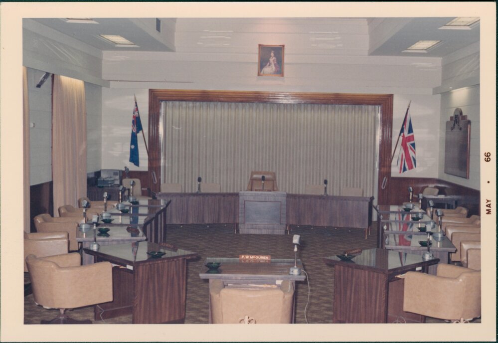 Interior of the Manly Council Chambers, Belgrave Street, Manly, May 1966