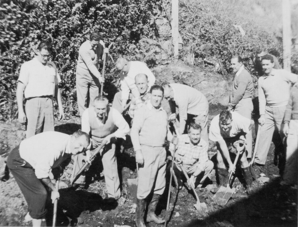 Group portrait of men constructing a building in Manly, c1940s