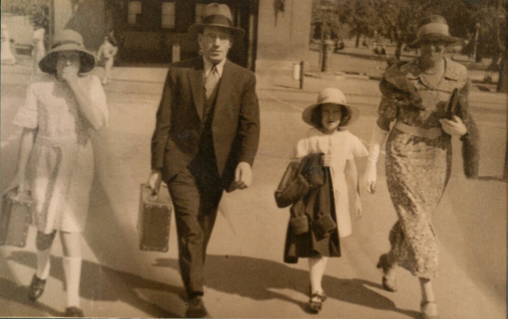 Mr And Mrs W Higham at St James Railway Station en route to Manly, Sydney, 1936