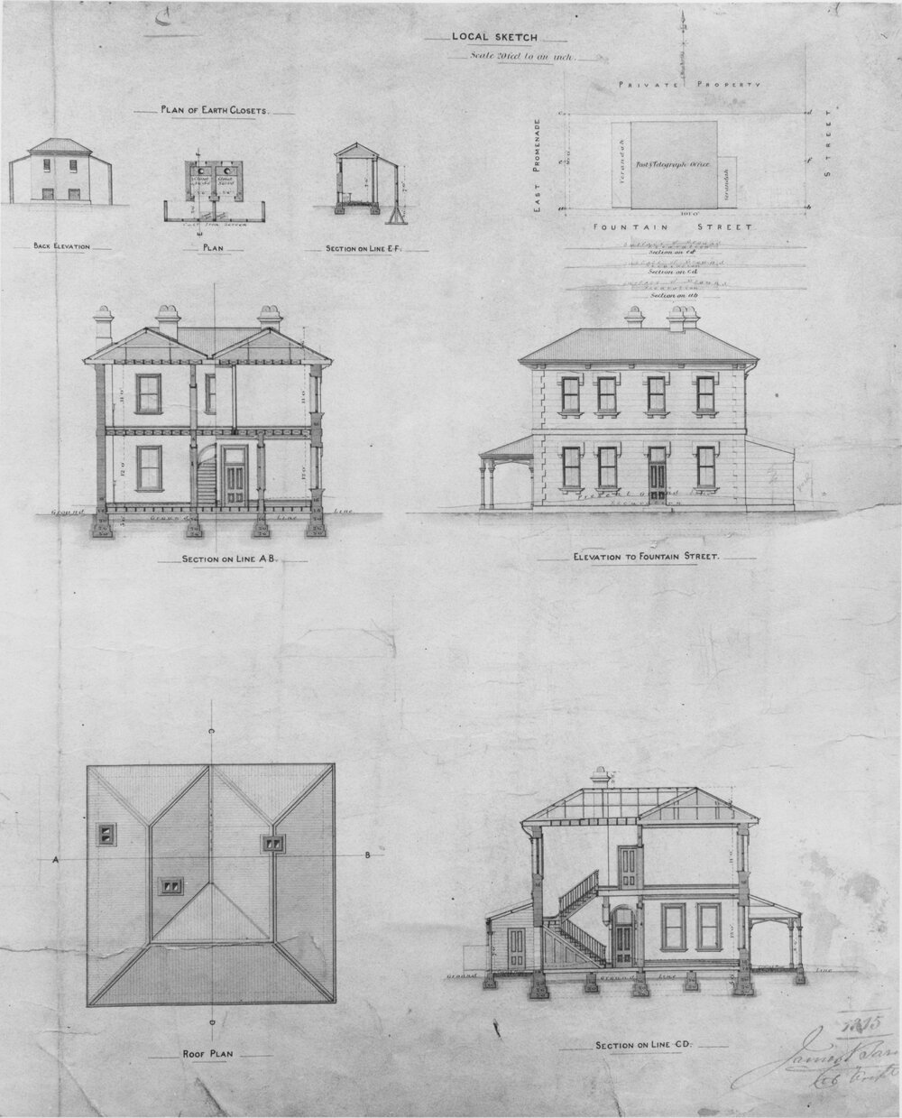 Original Plans for Manly Post Office proposed to be erected at Manly Beach, c1881