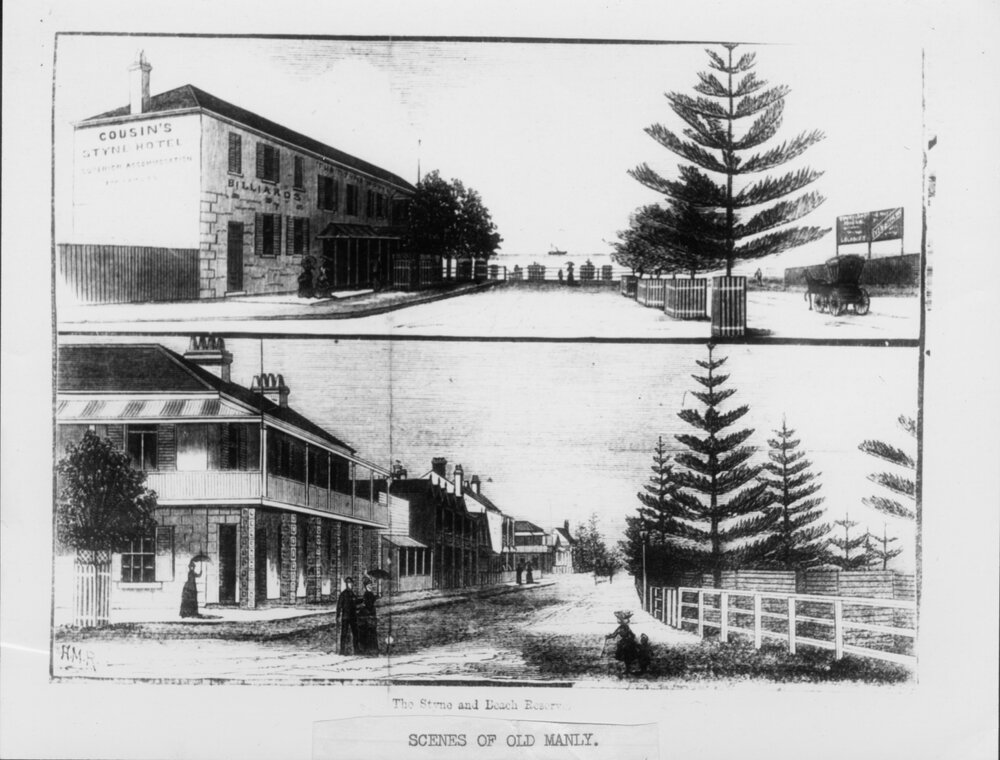 Cousins' Steyne Hotel and beach reserve, Manly, c1885 to 1892