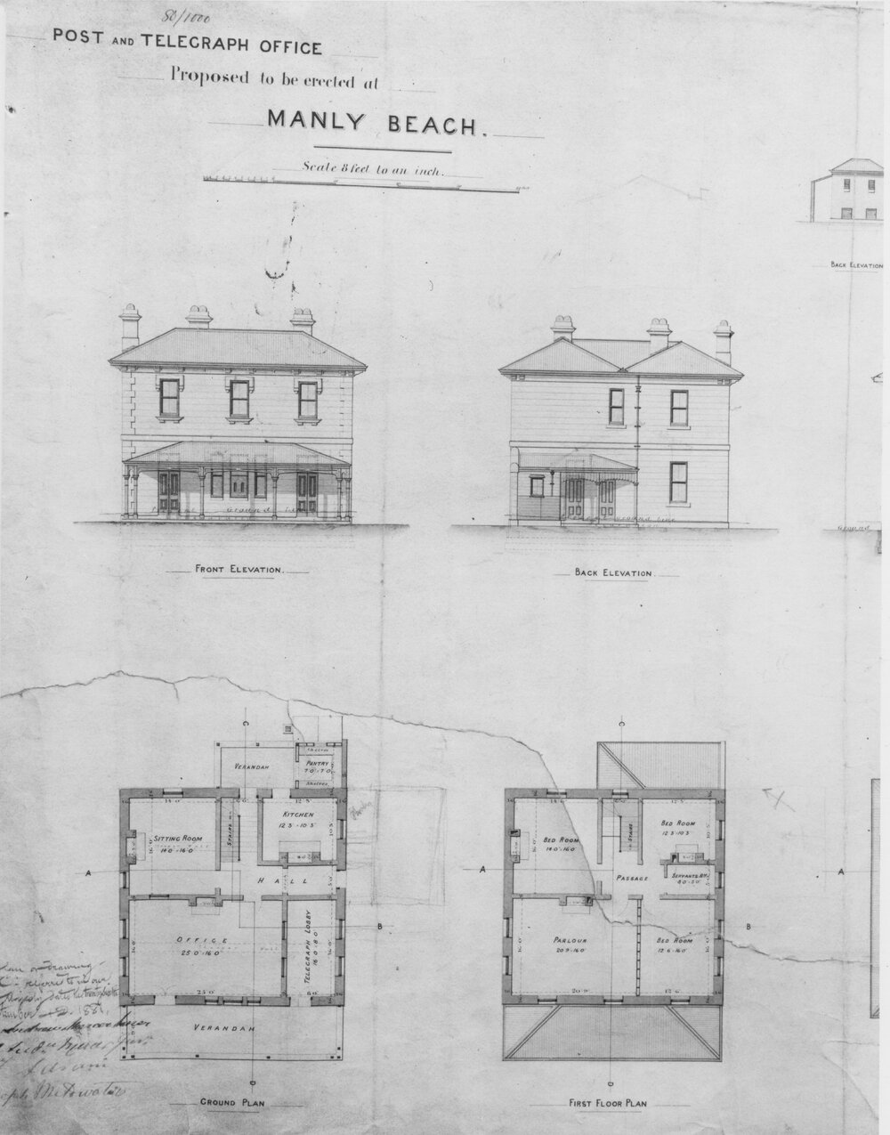 Original Plans for Manly Post Office, Manly, c1881