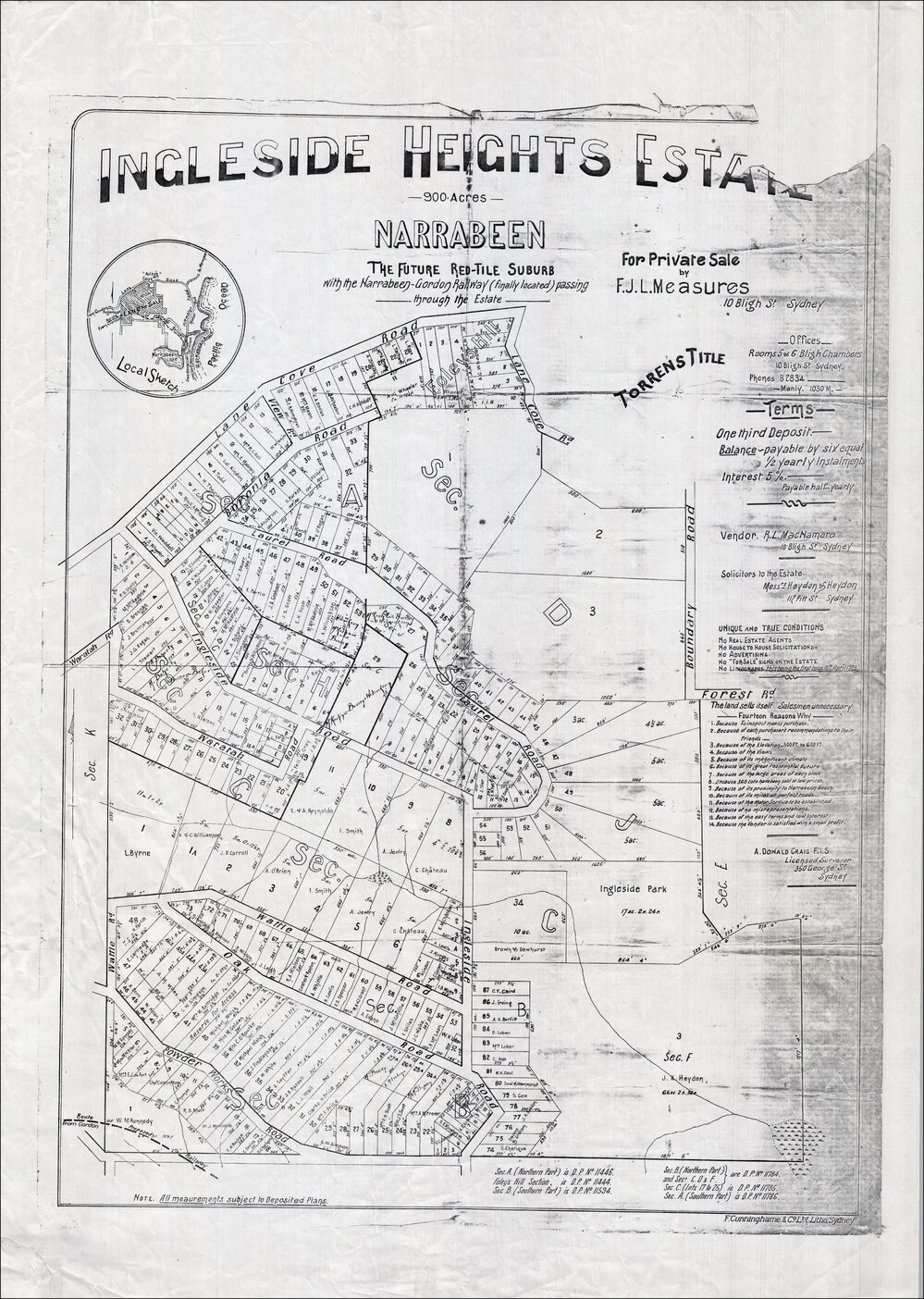 Ingleside Heights Estate, Narrabeen, c1923: Subdivision plan