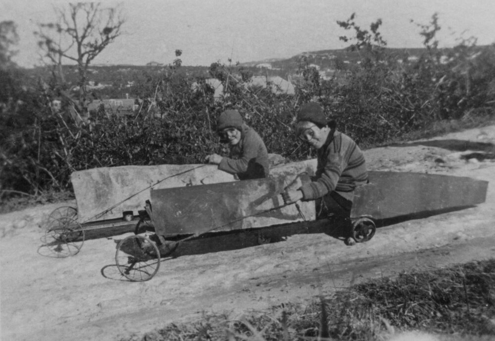 Two of the Randell Boys with billy carts, Waine Street, Freshwater