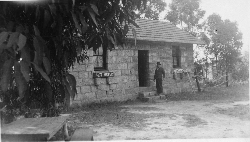 Steve Traveller outside his stone cottage corner Myoora Road and Mona Vale Road, Terrey Hills