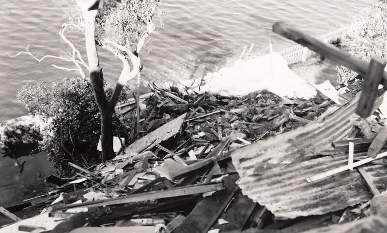 Adams property landslip, Seaforth Crescent, Seaforth, 30 August 1956