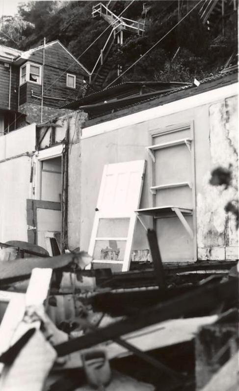 Adams property, Seaforth Crescent, landslide, Seaforth, 30 August 1956